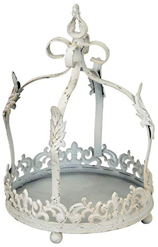 Posiwio nostalgische Garten-Krone Deko-Krone Pflanz-Krone Metall grauweiß Vintage Shabby Optik in 2 möglichen Größen (groß)