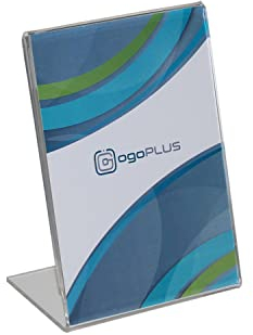 ogoPLUS 10 Stück L-Ständer DIN A6 Hochformat / Acryl Tischaufsteller, Flyer Ständer, Menükartenhalter, Infoschild, Werbeträger, Acrylglas Preisschild, Aufsteller Werbung