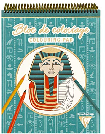 Clairefontaine 96178C - Bloc Spiralé de 20 Feuilles de Papier Dessin Blanc 250g/m² à Colorier - Format 25x20 cm - Loisirs Créatifs et Coloriage Adultes et Enfants - Thème Egypte (10 Motifs x2)