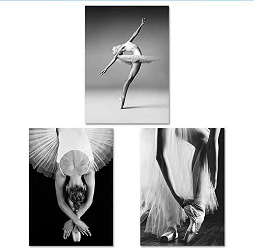 XingChen Impression sur Toile 3x40x60 cm sans Cadre Affiche Nordique Impression Noir et Blanc Sexy Danseuse de Ballet Fille Art Mur Photos pour décoration de Salon