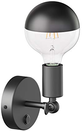 ledscom.de Vintage E27 Wand-Leuchte FETRO mit Schalter, schwarz, schwenkbar, inkl. E27 Lampe (warmweiß, 6,39W, 660lm)