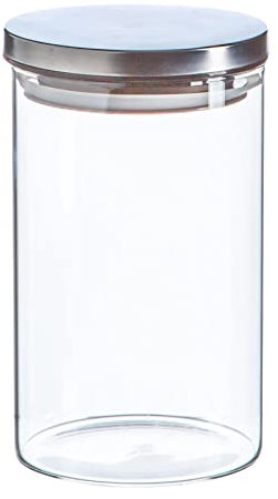 Argon Tableware Scandi Storage Jar with Metallic Silver Lid - 1000ml - 1 Pack - Modern Round Organisation Container Glass Jar for Kitchens, Pantry, Bathrooms, Utility Rooms