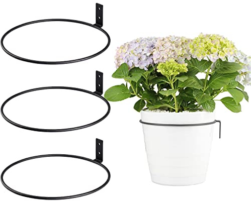 TreeLen 8 inch Flower Pot Holders for Outside,3 Pack Heavy Duty Flower Pot Ring Wall Planter for Plant Pots Indoor Outdoor,Black