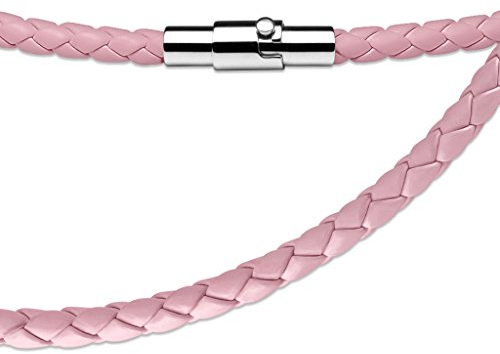 Paula & Fritz® Hals-Kette Damen Kunst-Leder Pink 508-mm Lang ca 5-Gramm 3-mm Breit Herren-Kette Hals-Schmuck Frauen Männer-Ketten Geflochten