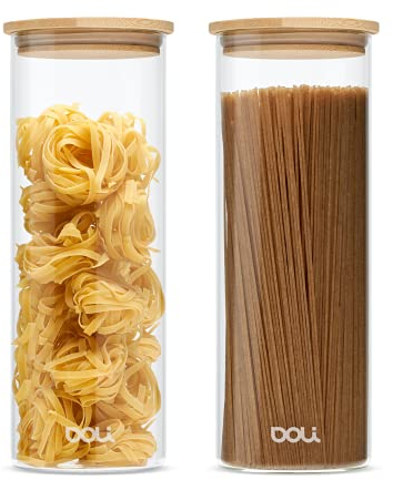 Doli Vorratsgläser mit Deckel 2er-Set - Aromadichte & Stapelbare Gläser zur Aufbewahrung - Inkl. Etiketten - Spülmaschinenfest - 2 x 1,8 L