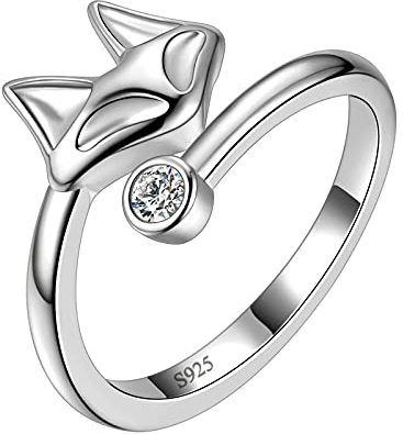 Aurora Tears Fuchsschwanz Einstellbare Ringe 925 Sterling Silber Fuchs Tiere Offener Ring Zirkonia Schmuck Geschenke für Frauen und Mädchen DR0132W