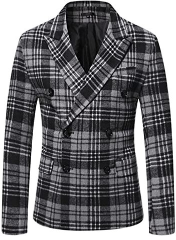 Veste de Costume à Carreaux en Tweed Noir pour Hommes Costumes d'affaires Classiques pour Hommes Blazer à Carreaux avec Boutons de Smoking