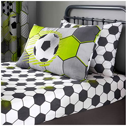 GC GAVENO CAVAILIA Children Goal Fitted Sheet Single Grey Bedding, Luxury Soft Toddler Bed Sheets with Pillowcase, Easy Fit Foot Ball Bedding