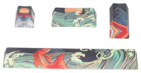 Jectse PBT Keycap - Universal Custom Spacebar, ESC, Enter & Numpad Enter Keycaps with Ocean Waves & Fish Patterns - Gaming Pudding Keycaps for Mechanical Keyboard