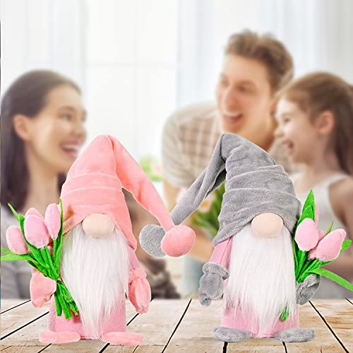GALER 2 Stück Stehende Niedliche Wichtel mit tulpen Blumensträuße Süßer Zwerg Puppe Deko Figuren Geschenk für Frauen Mama Hochzeitstag Freundin Ehefrau Muttertag Dankeschön Muttertagsgeschenk