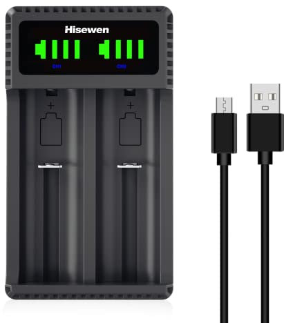 Hisewen 18650 Battery Charger, Universal Smart USB LED Dual Battery Charger 18650 for 3.7v Li-ion 14500 16340 18350 26650 21700 Rechargeable Batteries