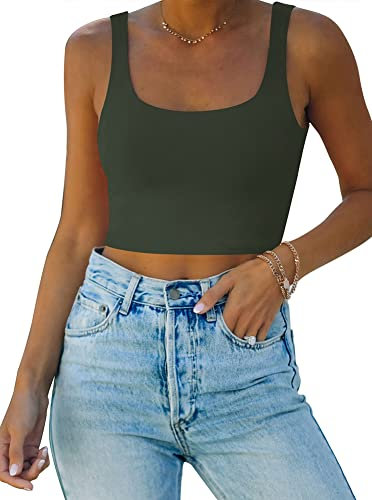 REORIA Damen Crop Top elegant Corset Top Neckholder Top Aesthetic Sport Sommer Tops Grau Grün S