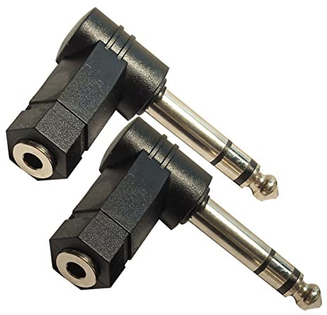 SHANFEILU 1/4 Inch TRS to 3.5mm Right Angle Adapter 90 Degree 6.35mm 3 Pole Male to 3.5mm Female Stereo AUX Headphone Audio Right Angle Converter Connector 2 Pcs