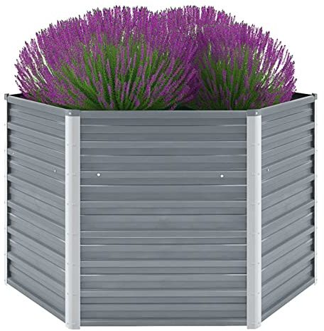 RONGQI Garten-Hochbeet, Palettenrahmen, Hochteich, Gemüsebeet, Kräuterregal Balkon, Blumenbeet, Kräuterspirale, Tomatenbeet, Pflanzhochbeet, Verzinkter Stahl 129x129x77 cm Grau