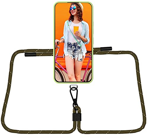 AHABIPERS Handykette Universal, Nylon Handy Kette, Verstellbarer Crossbody Handyschnur, Handy Umhängeband Kompatibel mit Meisten Smartphones, TPU Handy-Patch mit Metallring - ohne Hülle (Grün&Weiß)