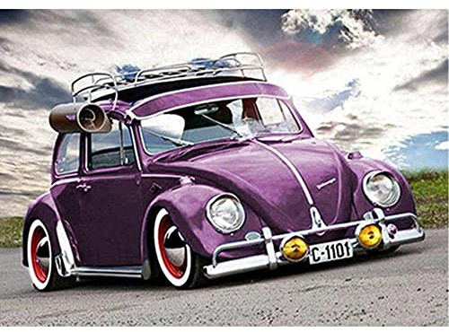 DCIDBEI 40x30CM Broderie Diamant Kit Complet Voiture Coccinelle Violet, 5D DIY Diamond Painting Voiture, Loisirs Créatifs Adultes kit Tableau Diamant Rond Décoration Chambre Bureau