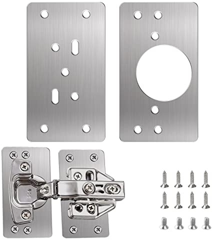 Flintronic Piastra di Riparazione per Cerniere, 2 Pezzi 47 x 90mm Repair Brackets Plates con Kit Staffa Foro 12 viti, Piastre di Montaggio della Cerniera della Port per Cucina, Armadio, Mensole