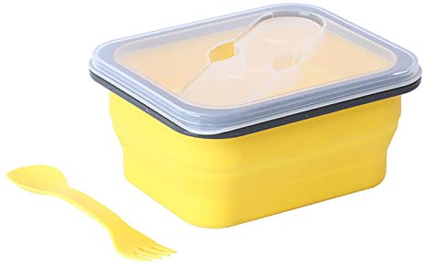 Lonchera plegable para almacenamiento de alimentos, plegable, 600/700 ml, silicona duradera, 1 juego de 600 ml, color amarillo