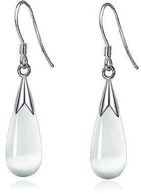 Bellitia Jewelry Damen Elegant Katzenaugen Ohrringe 925 Sterling Silber, Quasten Ohrringe Geschenk Hypoallergen Frauen Wasser Tröpfchen Katzenauge Stein Ohrhänger Weiß/Rosa/Grün