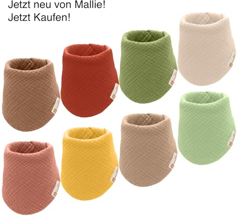 Mallie® Musselin Lätzchen Baby im 8er Set | Als Bibs, Dreieckstuch oder Baby Lätzchen | Als Musselin Halstuch, Musselintücher und Babylätzchen | Sabberlätzchen und Halstücher