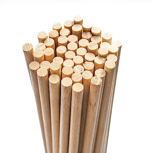 Chinchilla® Baguettes rondes en bois de hêtre | 50 pièces de baguettes de bricolage 6 x 300mm | Baguettes en bois - Baguettes rondes Parfaites pour l'art, l'artisanat et la décoration!