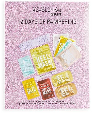 Revolution Skincare 12 Tage Gesichts-, Körper- & Haarmasken Adventskalender - Feiertagskalender mit Favoriten für Gesicht, Haut & Körper