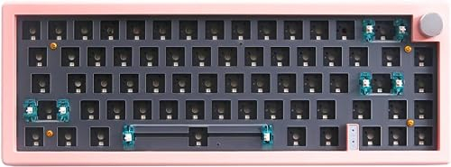 BOYI GMK67-65% Hot-Swappable Tri-Mode Wireless RGB Mechanical Keyboard Kit With Bluetooth 5.0/2.4G/Type-C, PCB Mounting Plate, EVA Sound Insulation Mat (Pink+Knob)