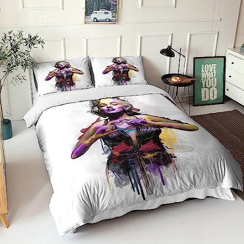BYTUGI Marilyn Monroe Bettwäschegarnitur Mädchen Junge Kinder 3D Gedruckter Actress Bettbezug Set Reissverschluss Bettwäsche Und Kissenbezüge Weich Microfaser 3 Teilig King(220x240cm)