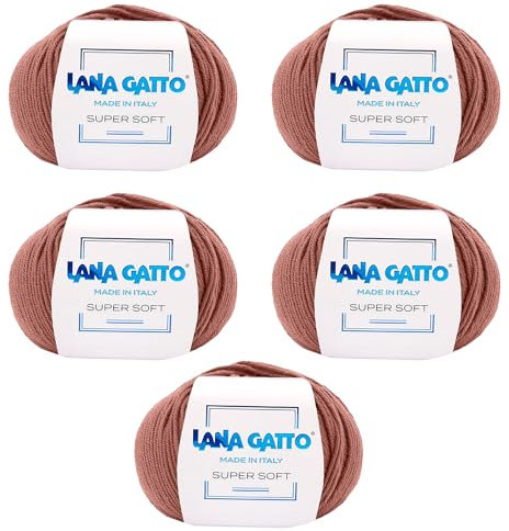Strickgarn 100% reine Merino-Schurwolle Extra-Fine, line Super Soft von Lana Gatto Made in Italy, hochwertiges Garn zum Häkeln und Handstricken, 250g 625 Meter, (Ziegelrot - 14574, 5)