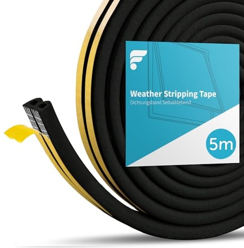 shinfly 5M Joint Fenetre Porte Isolation, 9mm(L) X 6mm(H) Joint de Porte d'Entrée anti Froid Mousse Adhésif Caoutchouc Calfeutrage Joint pour Isolante Froid, Bruit, Preuve de Collision (5M Noir)