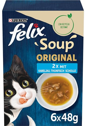 FELIX Soup Original mit Kabeljau, Thunfisch, Scholle Katzennassfutter 6x48g Portionsbeutel