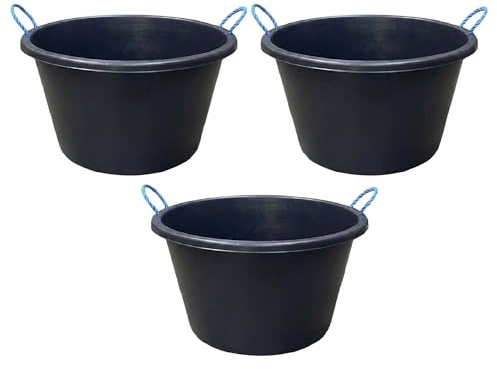 70L Litre (Black) Extra Large Heavy Duty Plasterer Mixing Cement Bucket Multipurpose Water Storage Tub Builders Bucket for Building Construction, Garden Planting Pot - Blue Rope Handle (3)