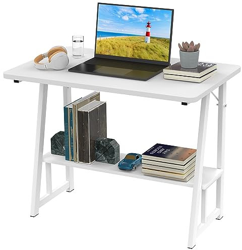 Lvhecforhm Scrivania per Computer Tavolo per Laptop, 80x50cm Grande Scrivania per Ufficio, Tavolo per PC Tavolo da Lavoro Tavolo da Desktop in legno e con Struttura per Camera da Letto Ufficio Bianco