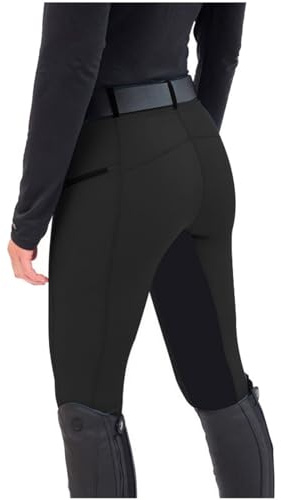 OBiQuzz Pantalones de equitación para mujer y niña, con bolsillo para teléfono móvil, negro, talla S