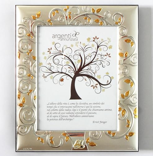 Argenti Annunziata 50° ANNIVERSARIO DI MATRIMONIO NOZZE D'ORO CORNICE PORTAFOTO ARGENTO 25x21x3 FOTO cm18x13 L'ALBERO DELLA VITA -> TUA IN 48h