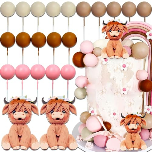 JeVenis Girls Highland Cow Cake Topper & Party Favors - Highland Cow Baby Shower & Birthday Party Supplies