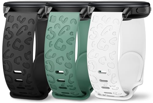 Wizvv 20mm Armband Kompatibel mit Garmin Vivoactive 5/3/Forerunner 55/165/245/245 Music, 3 Stück Leoparden Gravur Silikon Sport Armbänder für Venu/Sq/Sq 2/Sq Music Damen Herren