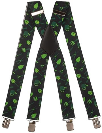 Olata Hosenträger extra starken mit 4 Clips X-Form, Gedruckt Design - 4cm. Gartenarbeit B