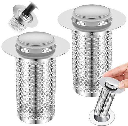 2 Pezzi Tappo per Lavello Confezione, 34-40mm Tappo per lavandino Universale Apparire, Tappo per Lavabo A Scomparsa, Filtro Di Scarico In Acciaio Inossidabile per Cucina, Bagno E Balcone