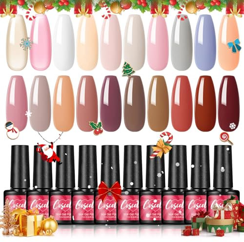 COSCELIA Vernis à Ongles Semi-permanent Marron Nude, 20 Couleurs Rose Nude Beige Gris Marron Rouge, Ensemble de Vernis Gel Imbibé de Macaron pour la Conception des Ongles 7ML