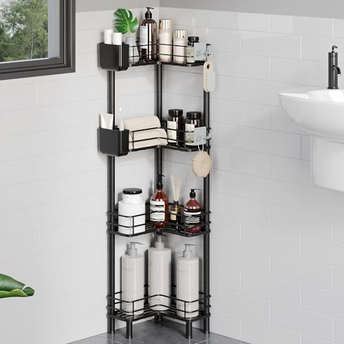 Orimade Lot de 4 étagères de Douche sur Pied, en Acier, pour Salle de Bain, Noires