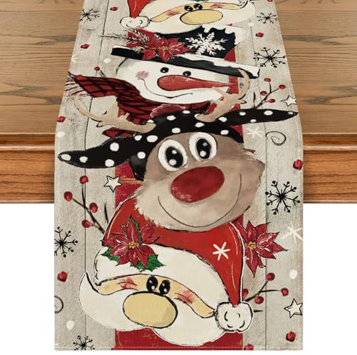 Artoid Mode Planken Schneemann Rentier Weihnachtsmann Weihnachten Tischläufer, Winter Küche Tisch Dekoration Urlaub Party Dekor 40x140 cm