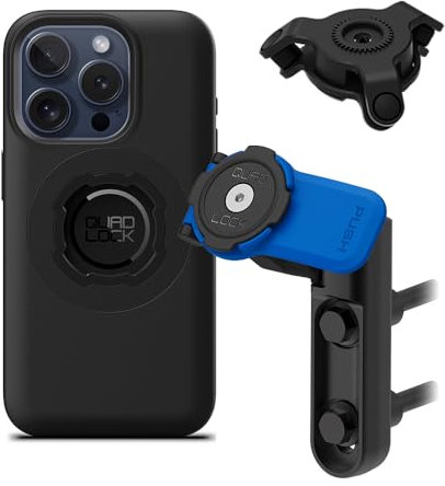 QUAD LOCK Bremszylinder-Klemmschale Handyhalterung für Motorrad mit Vibrationsdämpfer und MAG-Hülle für iPhone 15 Pro