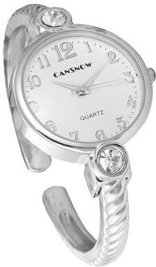 CANSNOW Spangenuhr Damen - Stilvolle Silber Armbanduhr | Elegante Uhr für Damen (Silber-Weiß)