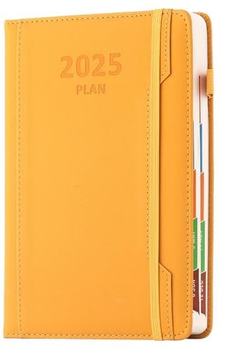 Akademischer Terminplaner, Jahr 2025, A5, Seite pro Tag, akademischer Jahresplaner, Januar 2025 bis Dezember 2025, Hardcover Agenda mit Stifthalter, Vordertasche, buntes Monatstab,