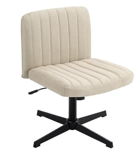 Panana Office Chair for Home Mid-Back No Wheels Fabric Padded Seat Chair Armless Seat Height Adjust Gas Lift Chair (Beige)