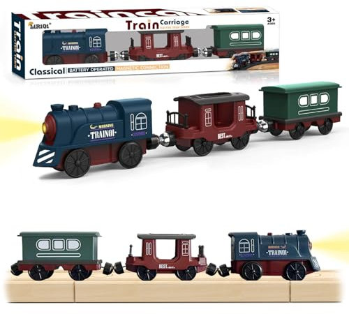 LiRiQi Treno Elettrico per Bambini, Treno a Vapore a Batteria, Locomotiva ad Azione, Auto Giocattolo compatibile con Thomas, Brio, Binari in Legno e Treno, Giocattolo Regali per Bambini 3 4 5 6 7 anni