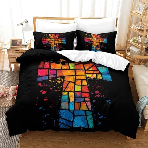GZCVBDYUY Cross Bettbezug Set Bettwäsche-Sets Kinderbettwäsche Reißverschluss Mit Kissenbezug Betten Set Für Jugendliche Kinder Schlafzimmer Single(140x200cm)