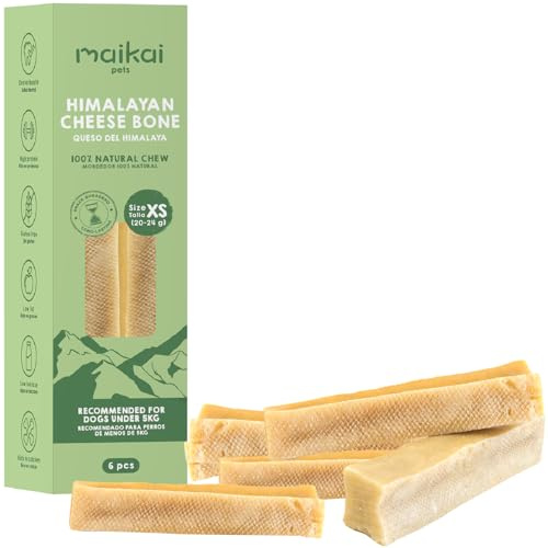 MAIKAI Packung 6 Kauknochen für Hunde XS – Käse aus Yakmilch – Hartkäse Kauartikel für Zahnpflege – Langlebiger