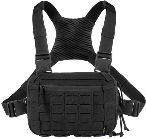 VOTAGOO Taktische Brusttasche, 2L Kapazität, Molle Chest Rig, Brust Pack EDC mit CCW Fach, Verstellbarer Gurt für Outdoor-Aktivitäten （Schwarz）